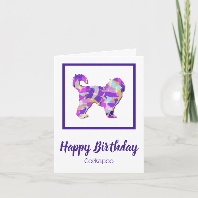 Cockapoo Hund Silhouette Niedlich PurplePY&B Gebur Karte (Vorderseite)