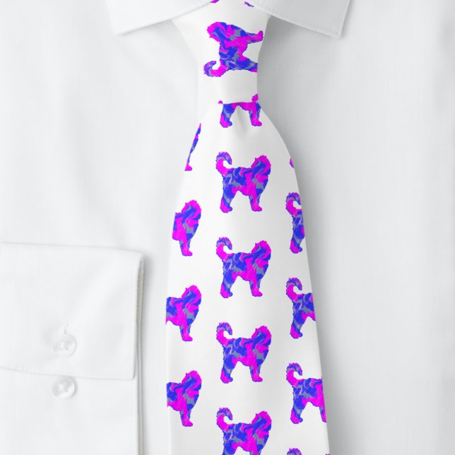 Cockapoo Hund Silhouette Rosa & Blau Abstrakt Krawatte (Cockapoo dog pink and blue silhouette pattern white tie)