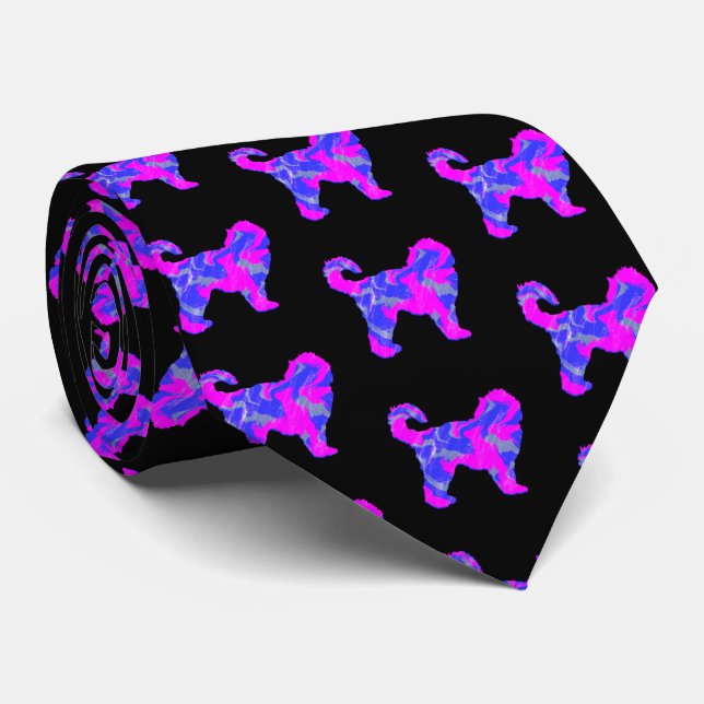 Cockapoo Hund Silhouette Rosa & Blau Abstrakt Schw Krawatte (Gerollt)