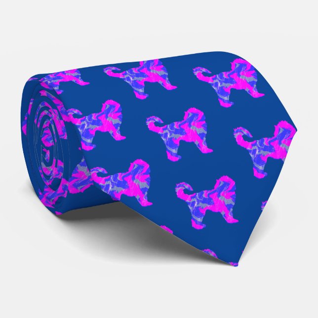 Cockapoo Hund Silhouette Rosa & Blau Dunkelblau Krawatte (Gerollt)