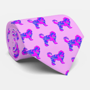Cockapoo Hund Silhouette Rosa & Blau Krawatte