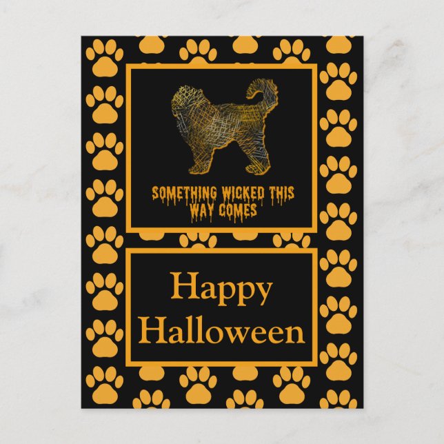 Cockapoo Hund Silhouette Spaß Orange Halloween Postkarte (Vorderseite)