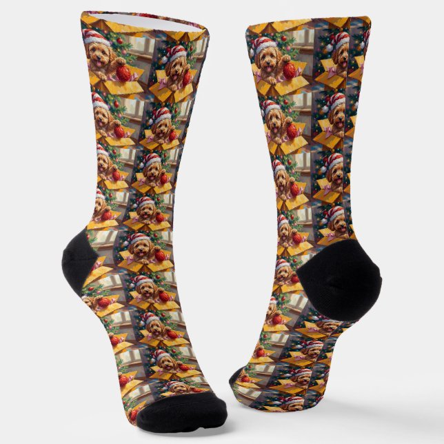 Cockapoo-Hund-Weihnachtsgeschenkbox-Überraschung Socken (Gewinkelt)
