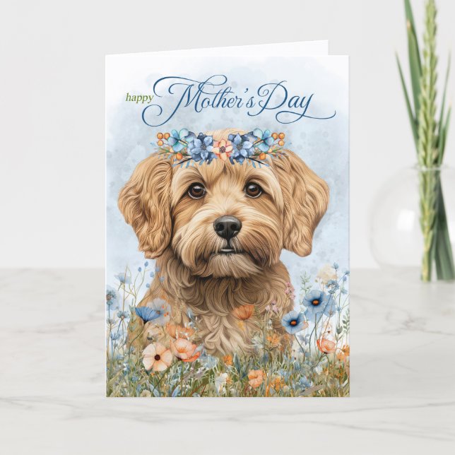 Cockapoo Hund Wildblumen Muttertag Feiertagskarte (Vorderseite)
