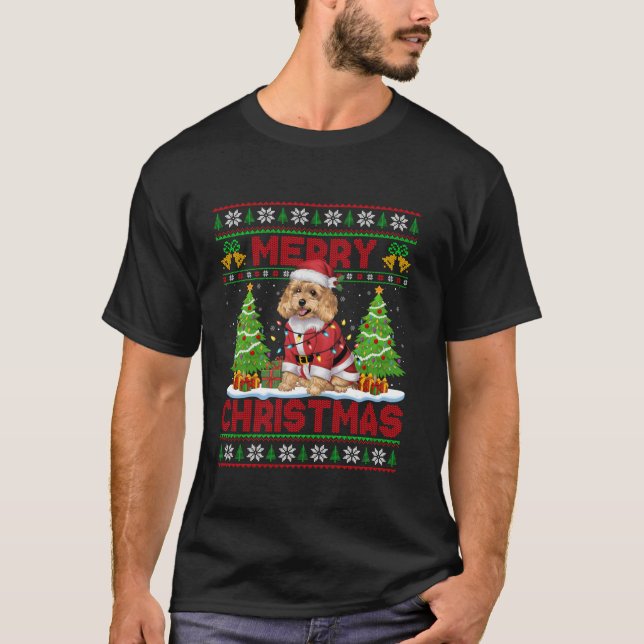 Cockapoo Hund Xmas Tremlicht Ugly Santa Cockapoo T-Shirt (Vorderseite)