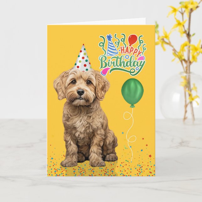 Cockapoo-Hunde-Partyhut Gelb Geburtstag Karte (Gelbe Blume)