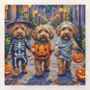 Cockapoo Hunde Trick-oder-Treating Halloween-Kostü Glasuntersetzer