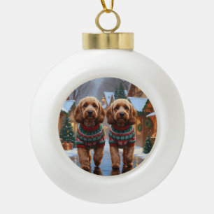 Cockapoo Hunde Weihnachten Schnee Feiertag Keramik Kugel-Ornament