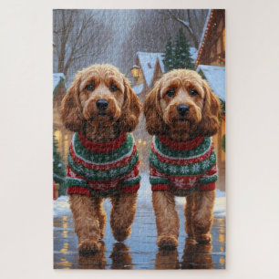 Cockapoo Hunde Weihnachten Schnee Feiertag Puzzle