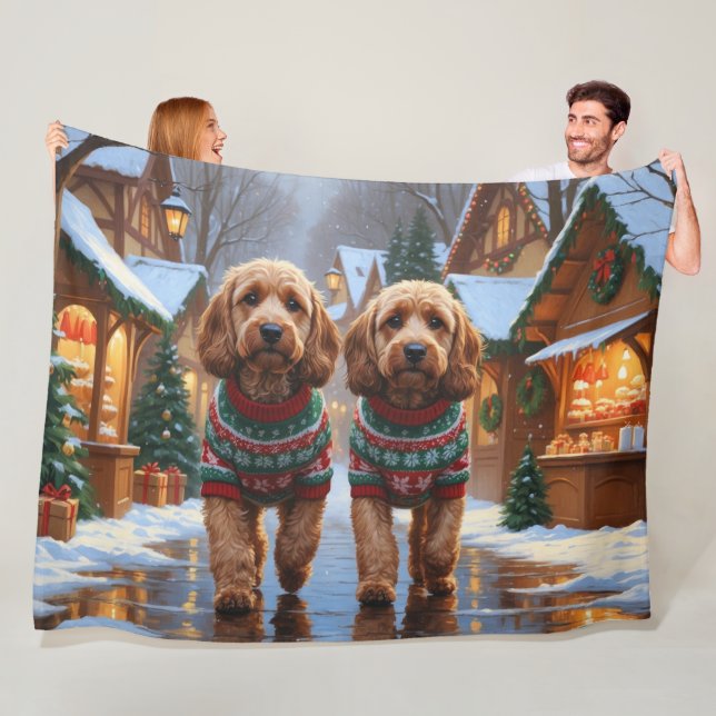 Cockapoo Hunde Weihnachten Schnee Ferien  Fleecedecke (Beispiel)