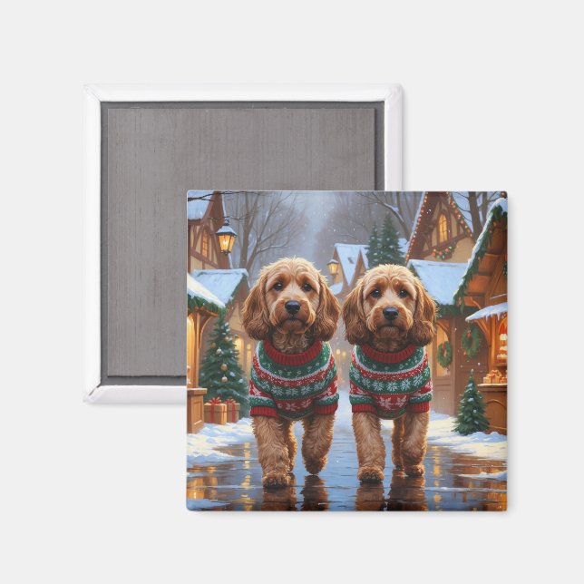 Cockapoo Hunde Weihnachten Schnee Ferien  Magnet (Vorderseite/Rückseite)