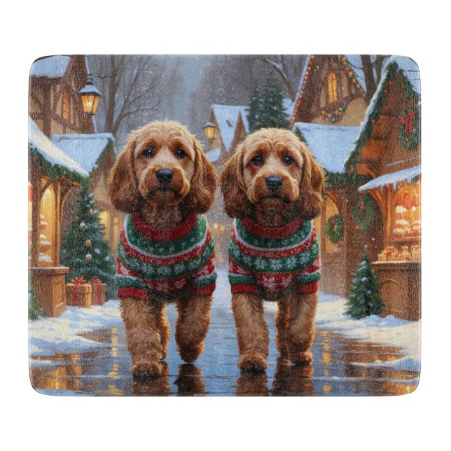 Cockapoo Hunde Weihnachten Schnee Urlaub  Schneidebrett (Vorderseite)