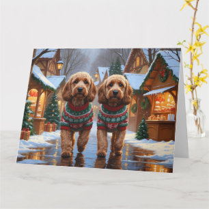 Cockapoo Hunde Weihnachtsschnee Urlaub Karte
