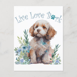 Cockapoo Hundefrau Blumenmuster Postkarte