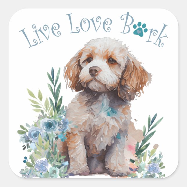 Cockapoo-Hundemama-Blumen Quadratischer Aufkleber (Vorderseite)
