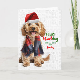 Cockapoo-Hunderasse Lustige Flöhe Navidog mit Name Feiertagskarte