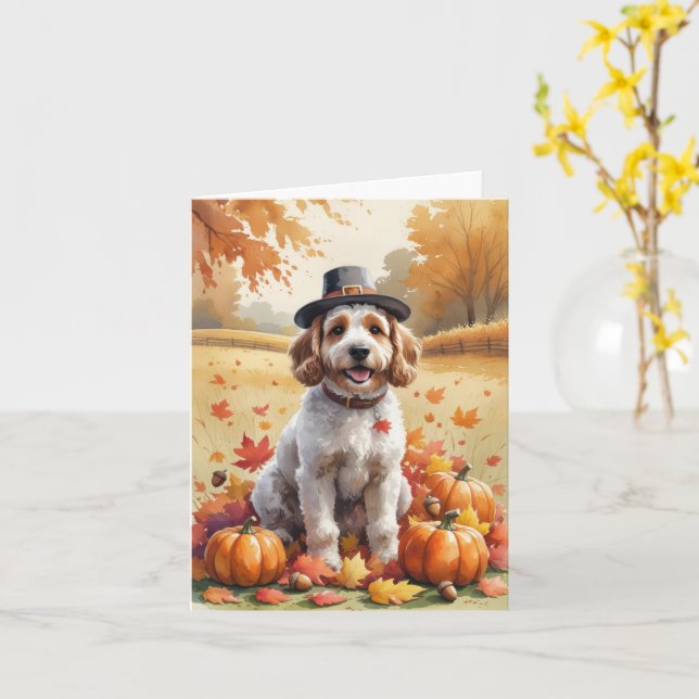 Cockapoo im Herbst lässt Erntedank Art Karte (Gelbe Blume)