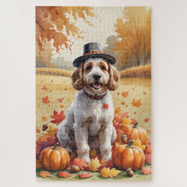 Cockapoo im Herbst lässt Erntedank Art Puzzle (Vertikal)