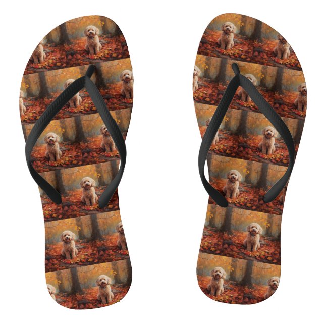 Cockapoo im Herbst Leaves Fall Inspiriert Flip Flops (Fußbett)