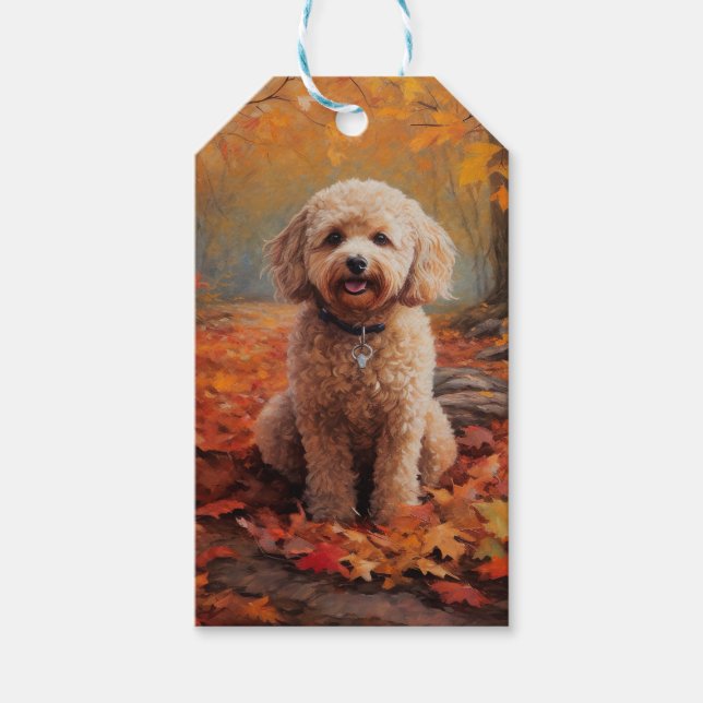 Cockapoo im Herbst Leaves Fall Inspiriert Geschenkanhänger (Vorderseite)