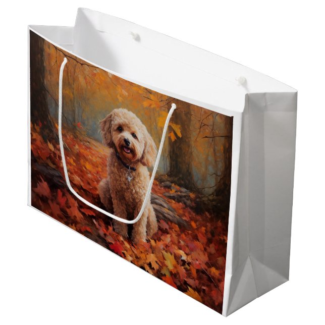 Cockapoo im Herbst Leaves Fall Inspiriert Große Geschenktüte (Vorderseite Schrägansicht)