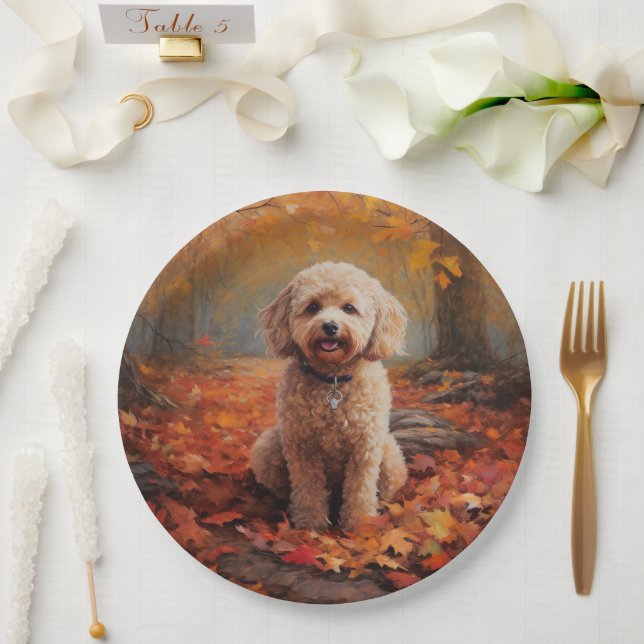Cockapoo im Herbst Leaves Fall Inspiriert Pappteller (Hochzeit)