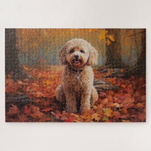Cockapoo im Herbst Leaves Fall Inspiriert Puzzle