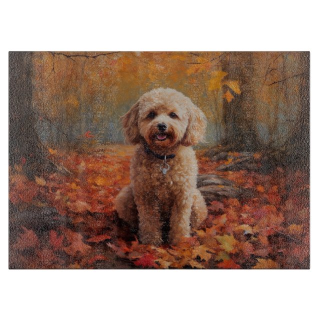 Cockapoo im Herbst Leaves Fall Inspiriert Schneidebrett (Vorderseite)