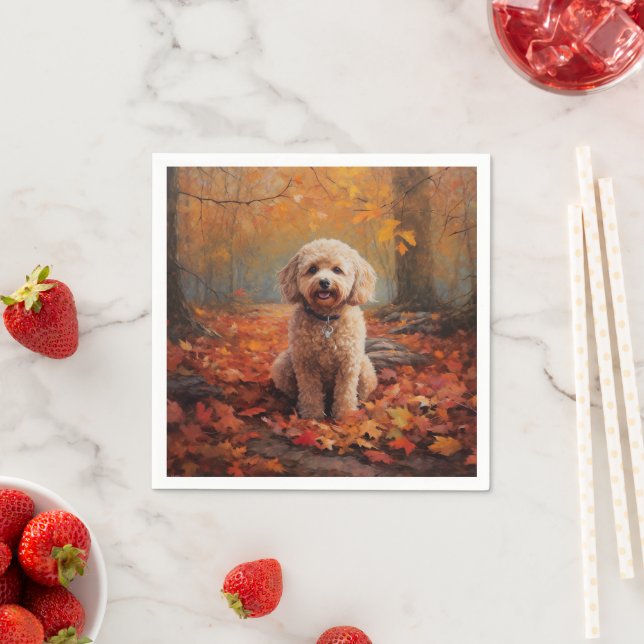 Cockapoo im Herbst Leaves Fall Inspiriert Serviette (Beispiel)