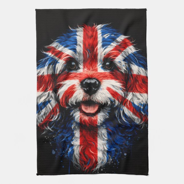 Cockapoo Küchen-Union Jack-Britischer-Hund-Handtuc Geschirrtuch (Vertikal)