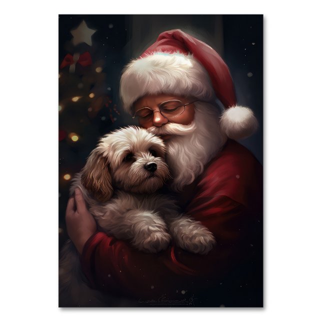 Cockapoo mit dem Weihnachtsmann Festive Weihnachte Tischnummer (Vorderseite)