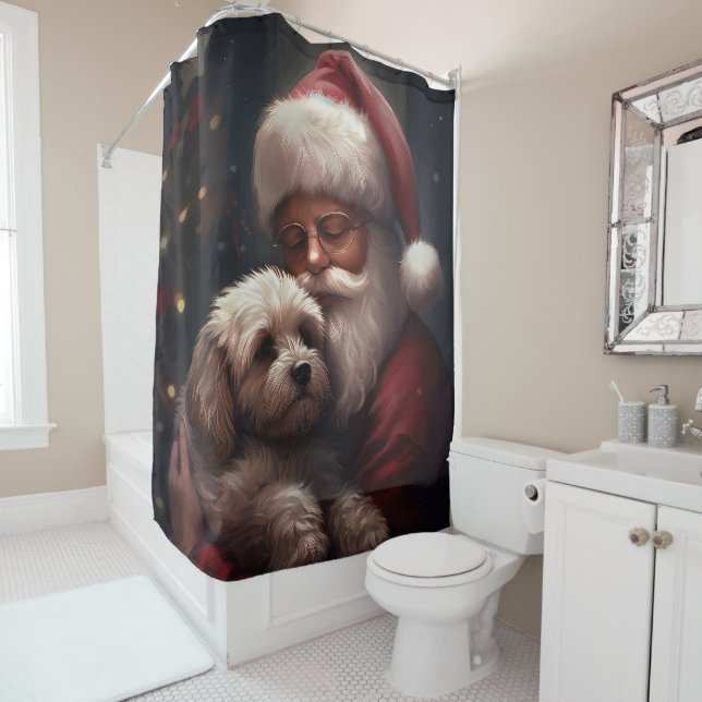 Cockapoo mit dem Weihnachtsmann Weihnachten Duschvorhang (Beispiel)