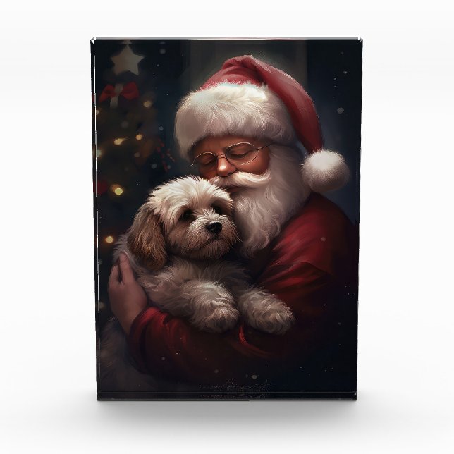 Cockapoo mit dem Weihnachtsmann Weihnachten Fotoblock (Vorderseite)