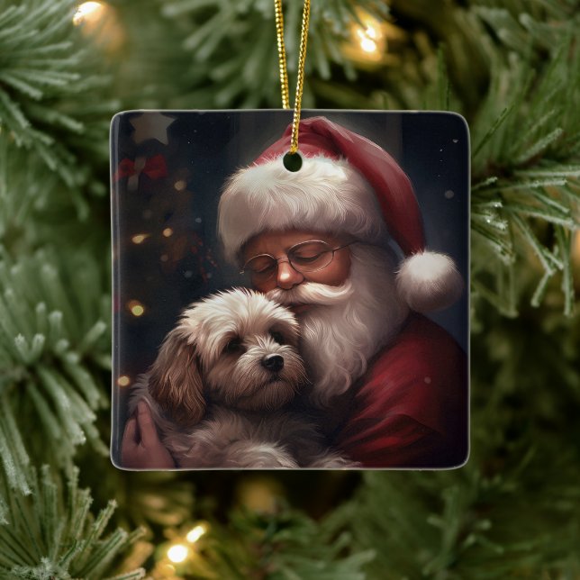 Cockapoo mit dem Weihnachtsmann Weihnachten Keramikornament (Baum)