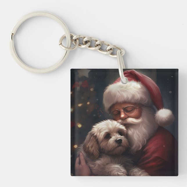 Cockapoo mit dem Weihnachtsmann Weihnachten Schlüsselanhänger (Vorderseite)