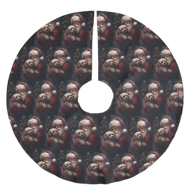 Cockapoo mit Weihnachtsmann Festives Weihnachten  Polyester Weihnachtsbaumdecke (Vorderseite)