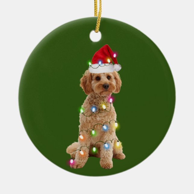 Cockapoo mit Weihnachtssafthat Keramik Ornament (Vorne)