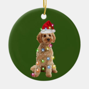 Cockapoo mit Weihnachtsschäfte Hut Keramik Ornament