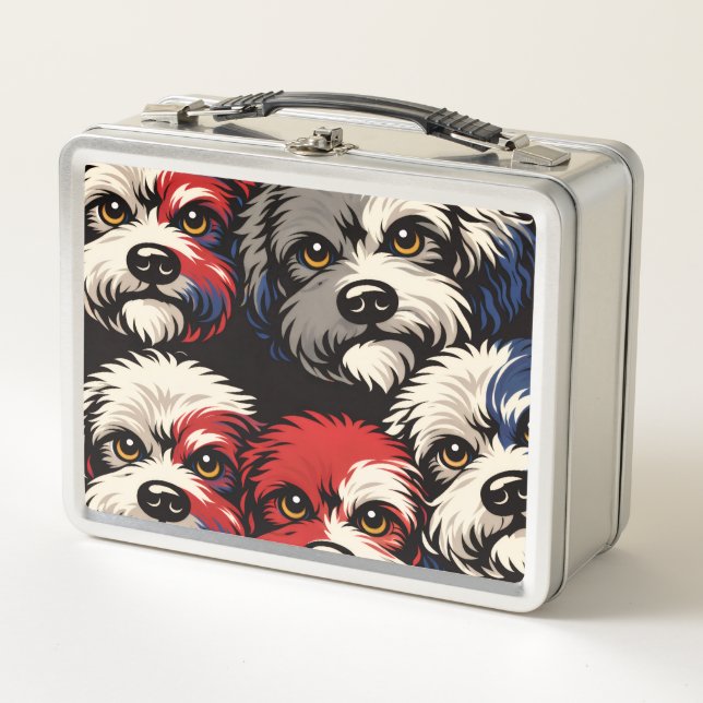 Cockapoo-Muster-Lunchbox – Süßes Hundedesign Metall Brotdose (Vorderseite)