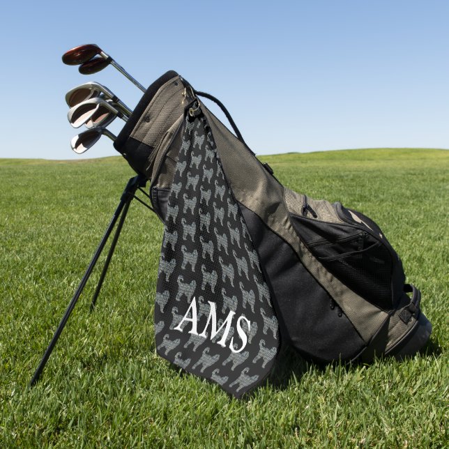 Cockapoo Niedlich Hund Silhouette Y&B Raster Black Golfhandtuch (Gras)