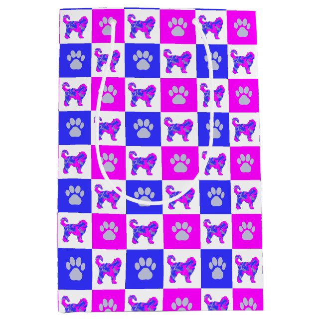 Cockapoo & Paw Crazy Hot Pink & Blue Mittlere Geschenktüte (Vorderseite)