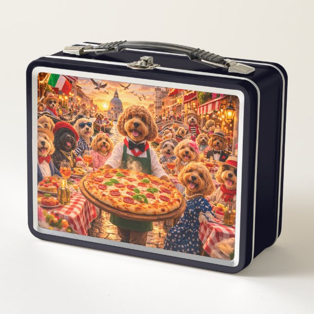 Cockapoo-Pizza-Lunchbox Lustiges Hundedesign Metall Brotdose (Vorderseite)