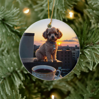 Cockapoo puppy enjoying coffee | Morning Joy with  Keramik Ornament