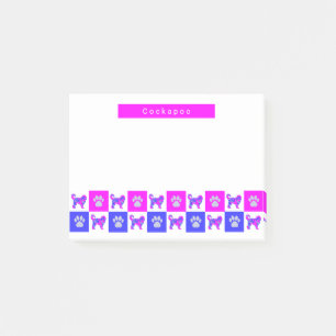 Cockapoo Silhouette Dog & Paw Hot Pink & Blue Post-it Klebezettel