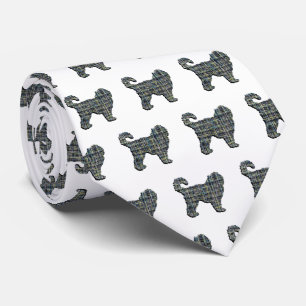 Cockapoo Silhouette Gelb & Schwarz Gitter Weiß Krawatte
