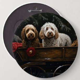Cockapoo Snowy Sleigh Weihnachtsdekor Button