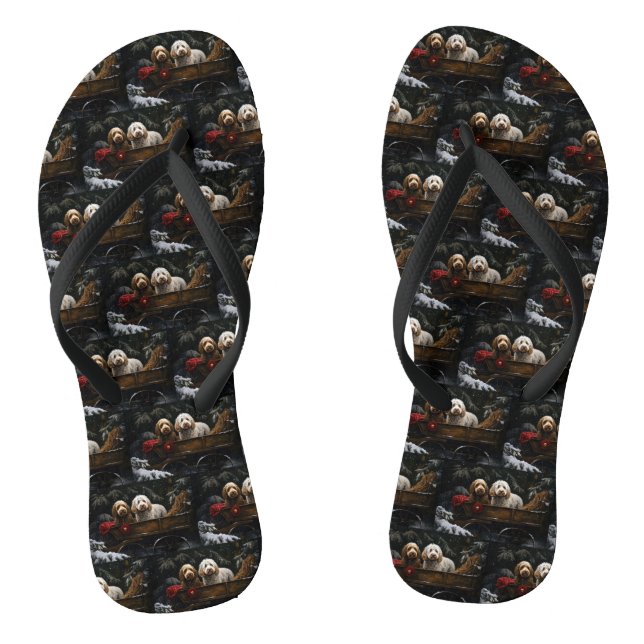 Cockapoo Snowy Sleigh Weihnachtsdekor Flip Flops (Fußbett)
