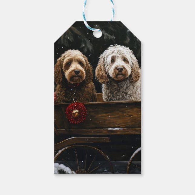 Cockapoo Snowy Sleigh Weihnachtsdekor Geschenkanhänger (Vorderseite)