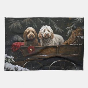 Cockapoo Snowy Sleigh Weihnachtsdekor Geschirrtuch