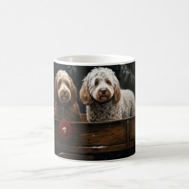 Cockapoo Snowy Sleigh Weihnachtsdekor Kaffeetasse (Mittel)